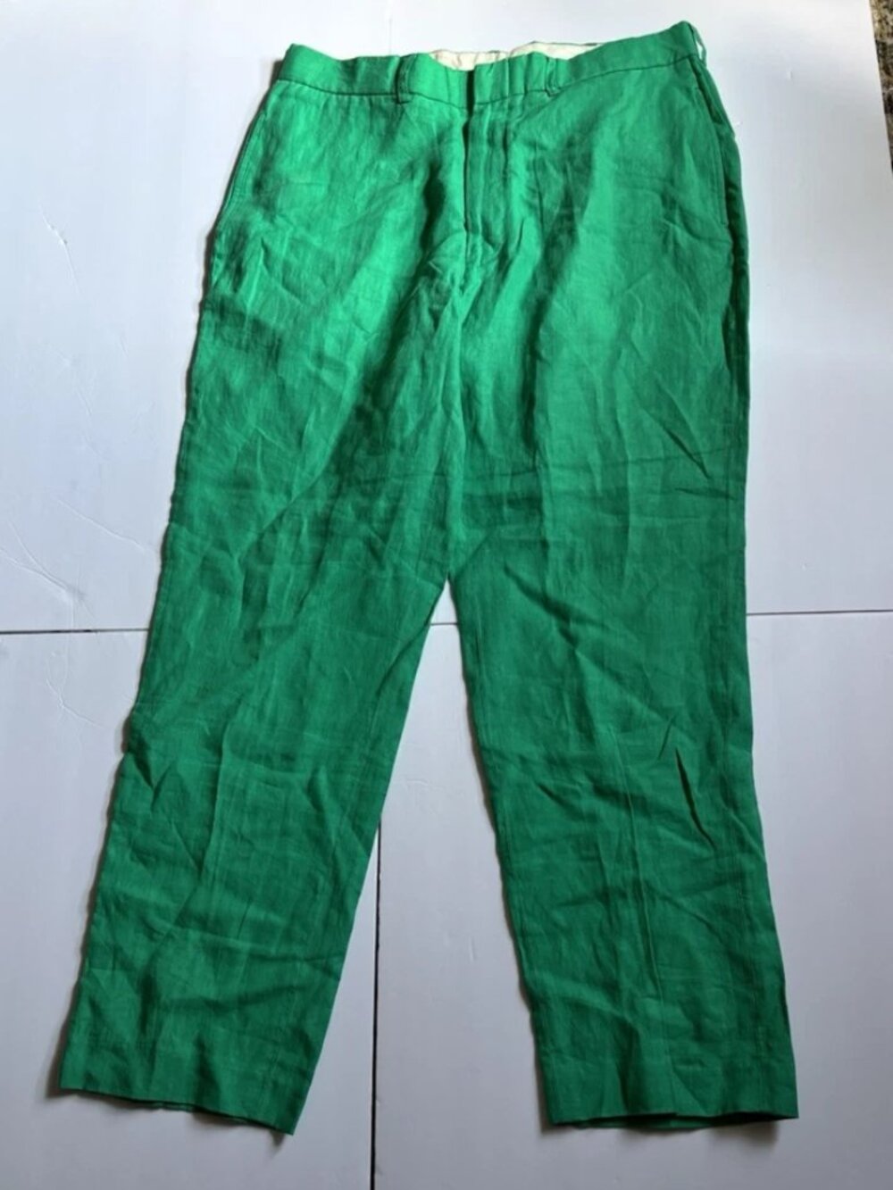 Polo Ralph Lauren Preston Made in Italy 100% Linen Green Dress Pants  36 X 32